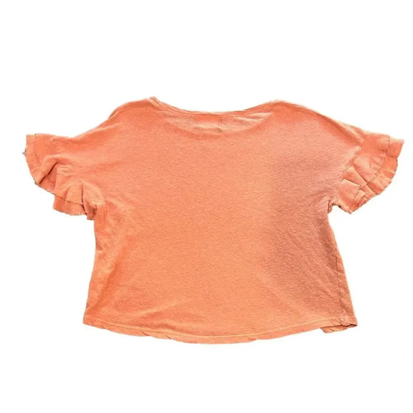 Anthropologie t.la Pink Women's XXS Cropped Ruffle Flutter Sleeve Hemp Tee - Picture 4 of 4